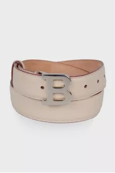 Beige textured leather belt