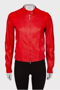 Red perforated leather jacket