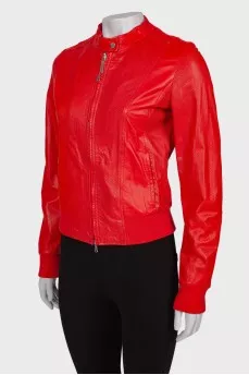 Red perforated leather jacket