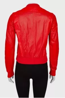 Red perforated leather jacket