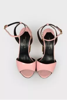 Heeled sandals with metal rhinestones