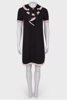 Black and pink dress with ruffles on the chest