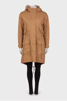 Parka with appliqué back