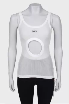 T-shirt with a double-sided cut, with a tag