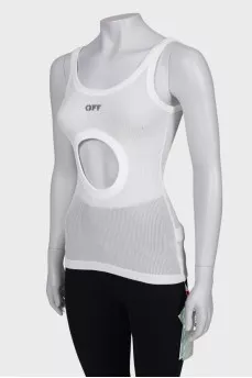 T-shirt with a double-sided cut, with a tag
