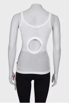 T-shirt with a double-sided cut, with a tag