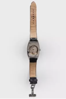 Watch with black leather strap