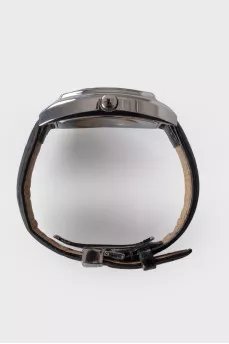Watch with black leather strap
