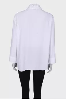 White blouse with openwork collar