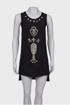 Black tunic dress with rhinestone appliqué