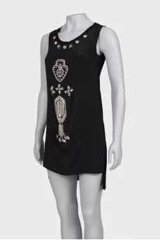 Black tunic dress with rhinestone appliqué