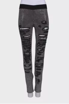 Jeans with rhinestones, torn effect