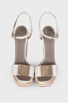 Striped high wedge sandals