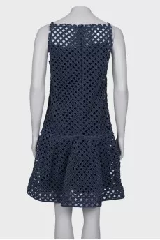 Denim openwork dress with a tag
