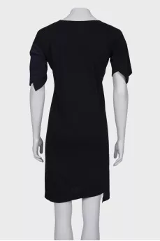 Dark blue dress with asymmetry at the bottom
