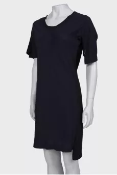 Dark blue dress with asymmetry at the bottom