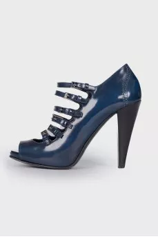 Leather blue sandals with straps