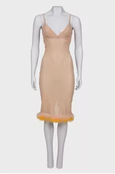 Translucent feather dress with tag