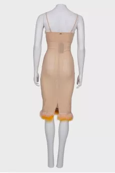 Translucent feather dress with tag
