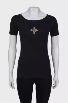 Black T-shirt with rhinestone embroidery