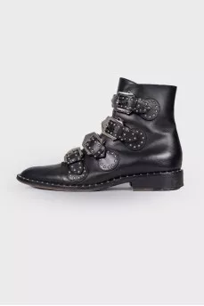 Black leather boots with straps