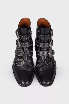 Black leather boots with straps