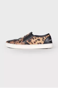 #dgfamily Leopard Leather Slip-Ons