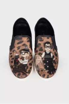 #dgfamily Leopard Leather Slip-Ons