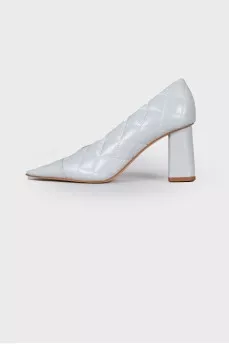 Blue leather shoes with tag