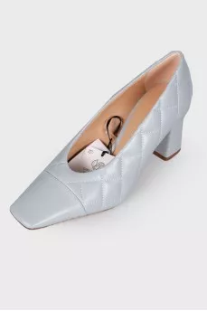 Blue leather shoes with tag