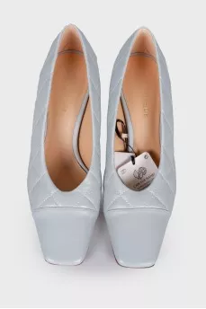 Blue leather shoes with tag