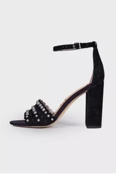 Suede sandals with metallic rhinestones