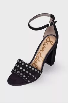 Suede sandals with metallic rhinestones