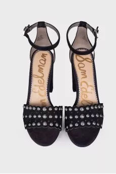 Suede sandals with metallic rhinestones