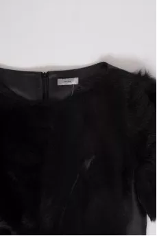 Leather T-shirt with fur