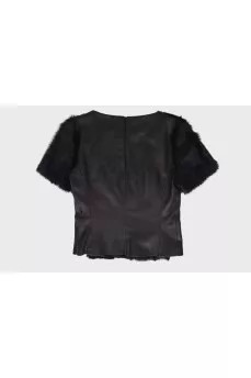 Leather T-shirt with fur