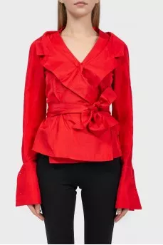 Red silk wrap shirt