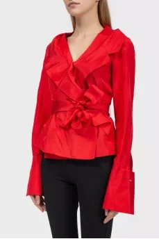 Red silk wrap shirt