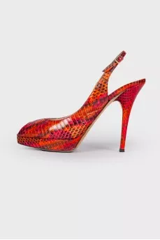 Red Snake Embossed Sandals