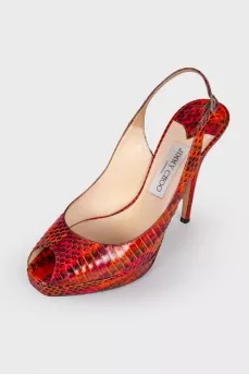 Red Snake Embossed Sandals