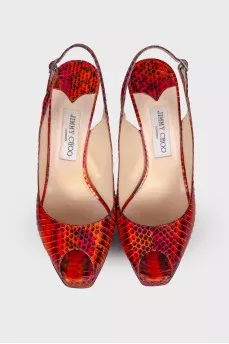 Red Snake Embossed Sandals