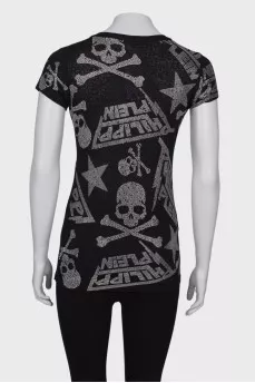 T-shirt with rhinestones and skulls