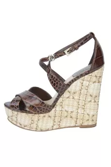 Brown high wedge sandals