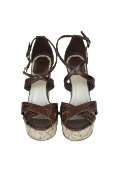 Brown high wedge sandals