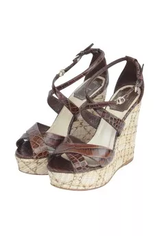 Brown high wedge sandals