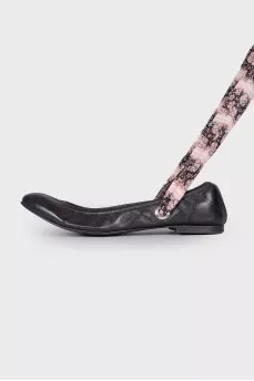 Black leather ballet flats with ties