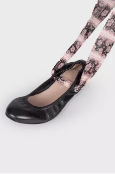Black leather ballet flats with ties