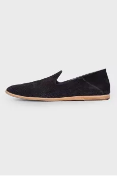 Perforated suede black moccasins