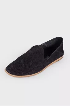 Perforated suede black moccasins