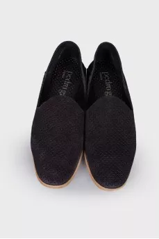 Perforated suede black moccasins